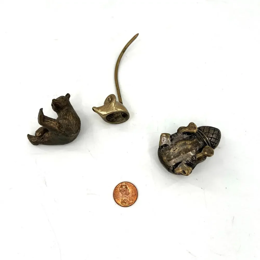 Solid brass miniature bear mouse ring holder and frog - Picture 6 of 6